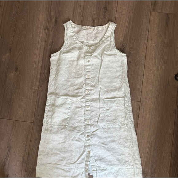 Eileen Fisher Sleeveless Button Down Mint Green Organic Linen Dress - Picture 3 of 5